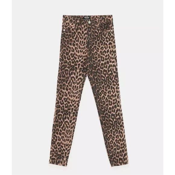 Zara High Rise Skinny Ankle Length Leopard Animal Print Denim Jeans 0327/221 - Picture 5 of 12